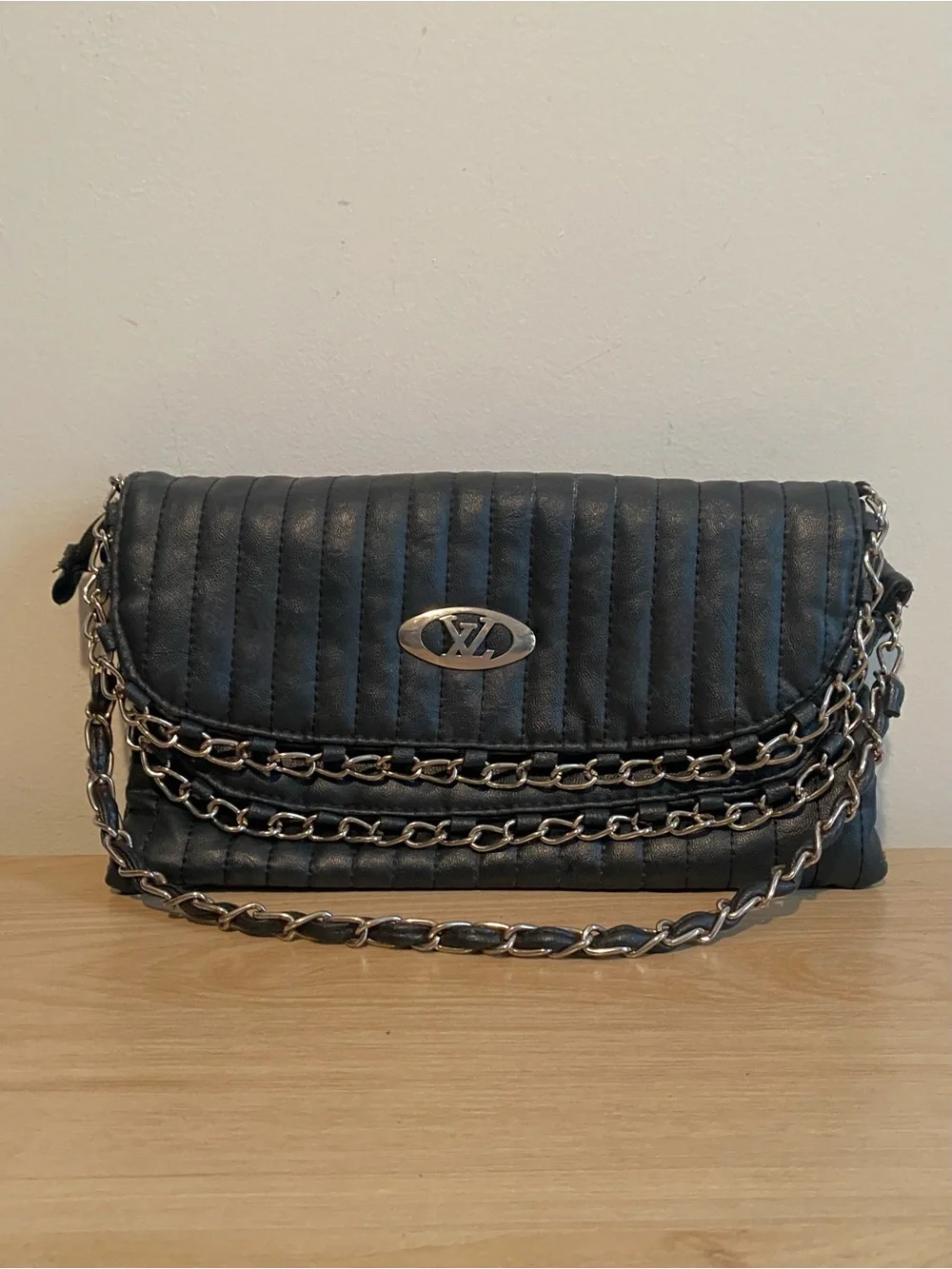 Black Quilted Chain Crossbody Bag Shoulder Purse
